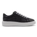 Black BLKSWN Footwear lowtop sneaker in solid black, displayed from the right side.