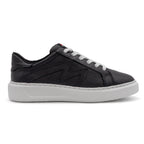 Black BLKSWN Footwear lowtop sneaker in solid black, displayed from the right side.