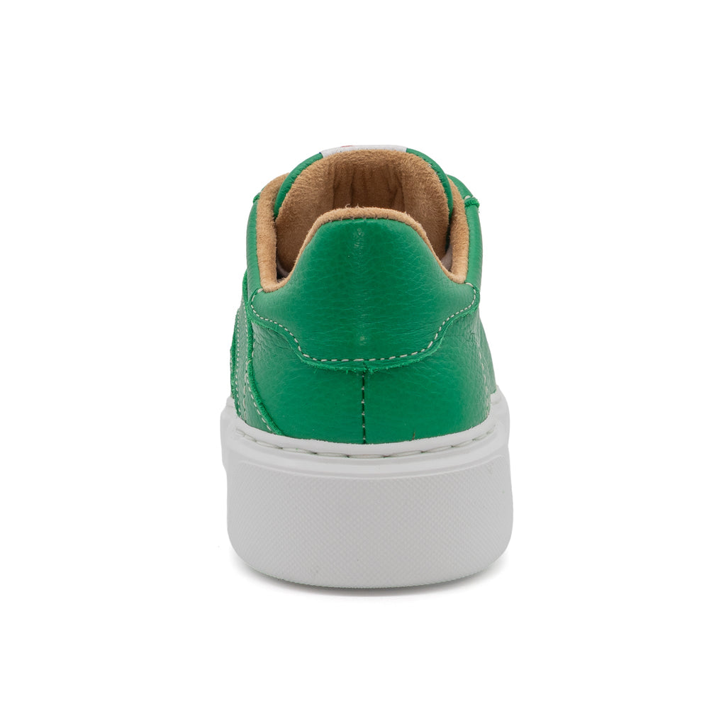 Green BLKSWN Footwear 601 Solid lowtop sneaker shown from the back, highlighting the solid green color and low-cut design.