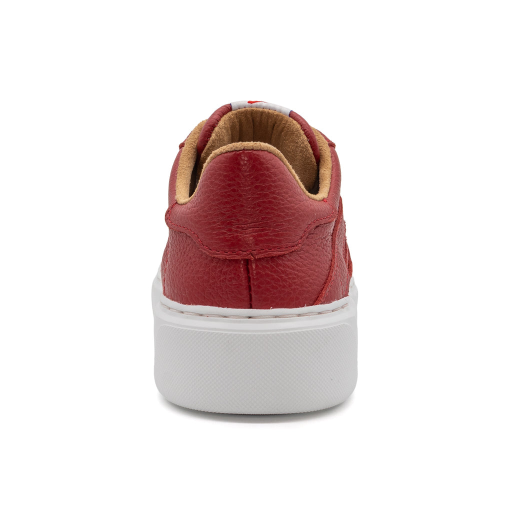 BLKSWN Footwear 601 Solid Original Red lowtop sneaker shown from the back, featuring a vibrant red color and classic low-top design.