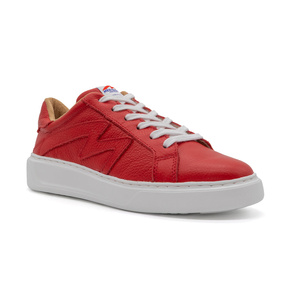 BLKSWN Footwear 601 Solid lowtop sneaker in vibrant red berry color, angled view showing sleek design and smooth material.