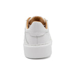 White BLKSWN Footwear 601 Solid lowtop sneaker shown from the back, featuring a clean, minimalist design and white rubber sole.