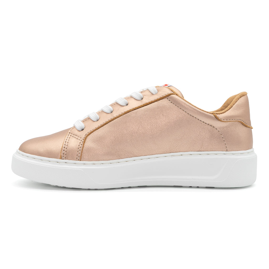 Women's BLKSWN Footwear 601 Solid lowtop sneaker in metallic rose gold, featuring a smooth solid finish and stylish design.