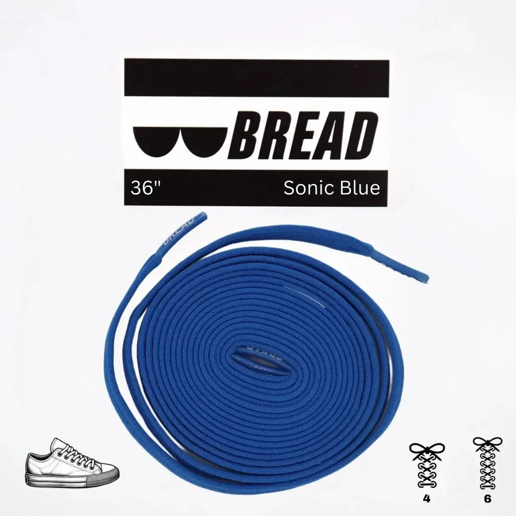 Blue elastic shoelace by Plush Fashion Hub, shown in Sonic Blue color, with a close-up view of the laces and their flexible texture.