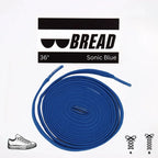 Blue elastic shoelace by Plush Fashion Hub, shown in Sonic Blue color, with a close-up view of the laces and their flexible texture.