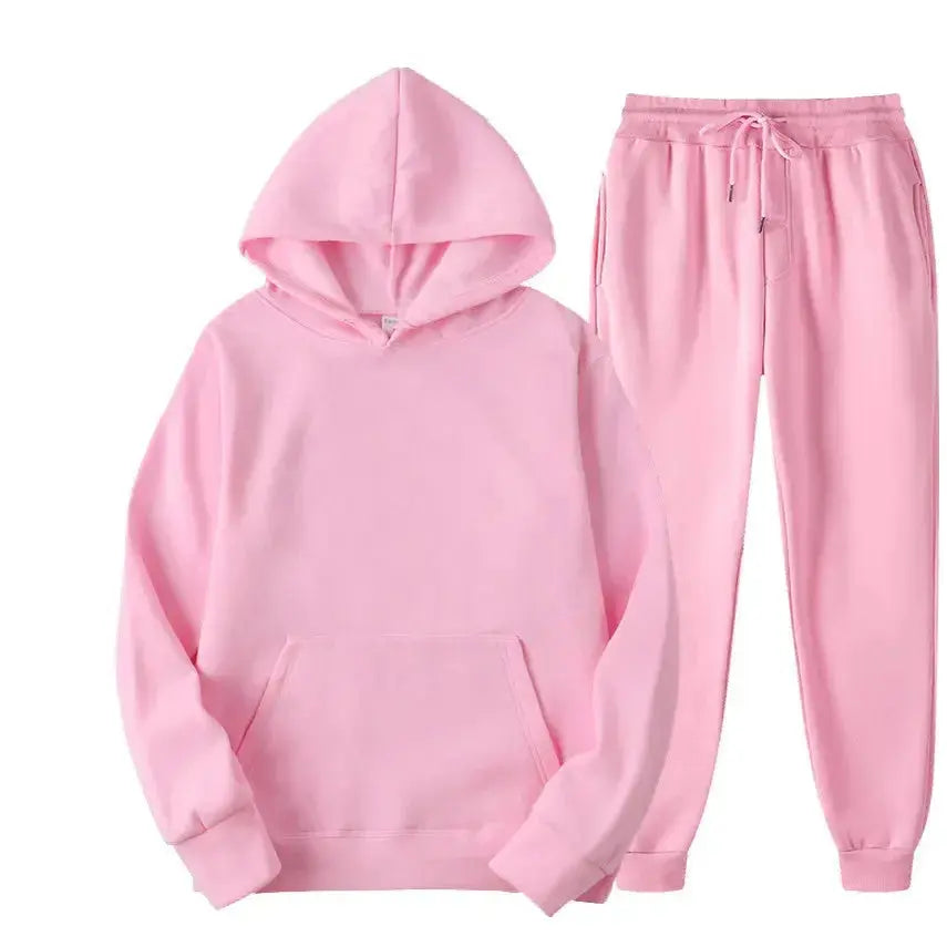 Oversized women's hooded sweatshirt and jogger lounge set by Plush Fashion Hub in sparkling 220g polyester fabric, casual and comfy.
