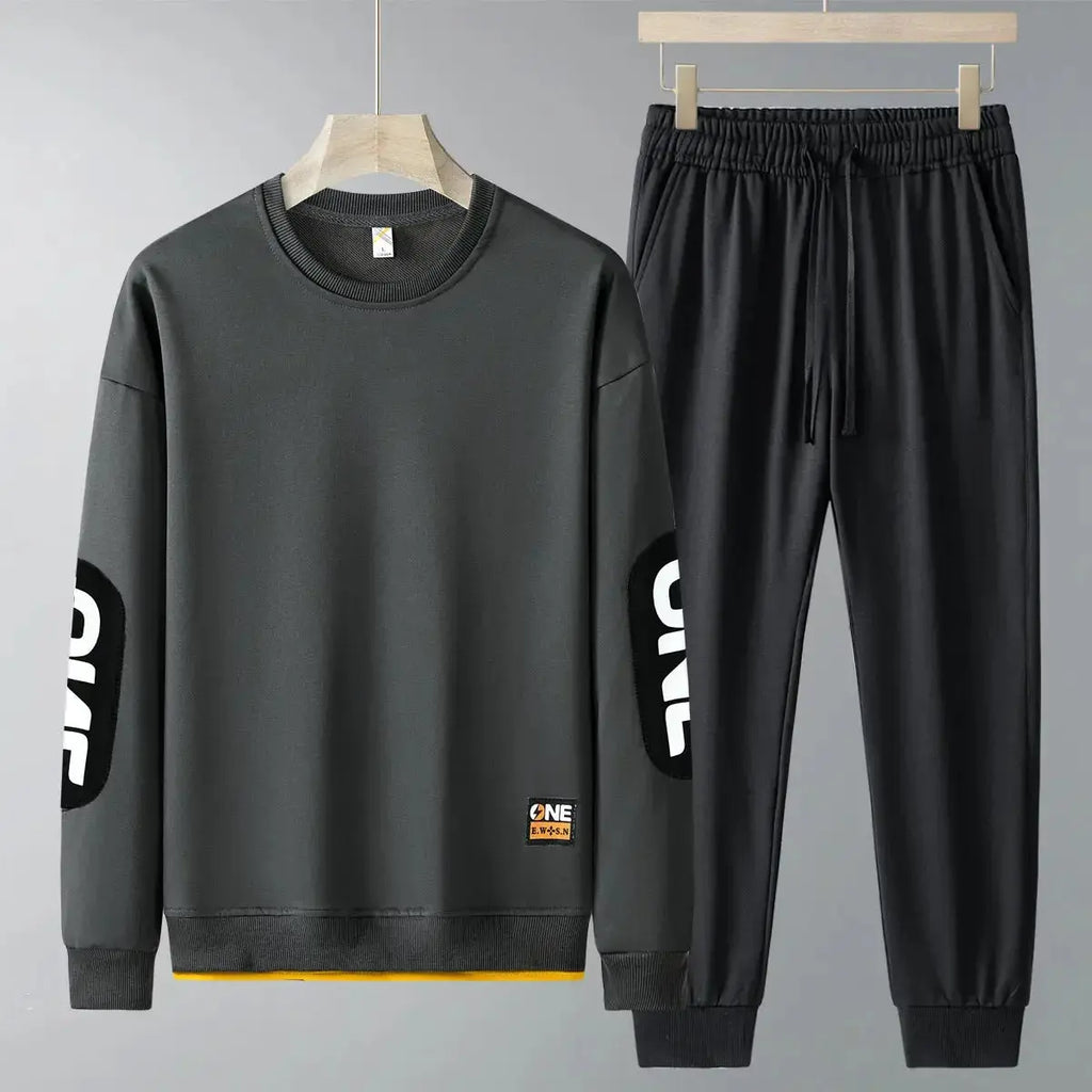 Men's casual sweatshirt and trousers two-piece tracksuit set by Plush Fashion Hub, suitable for spring and autumn.