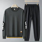 Men's casual sweatshirt and trousers two-piece tracksuit set by Plush Fashion Hub, suitable for spring and autumn.