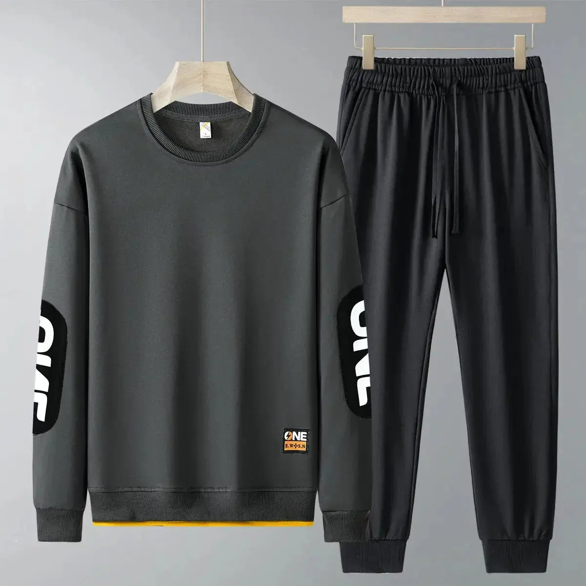 Men's casual sweatshirt and trousers two-piece tracksuit set by Plush Fashion Hub, suitable for spring and autumn.