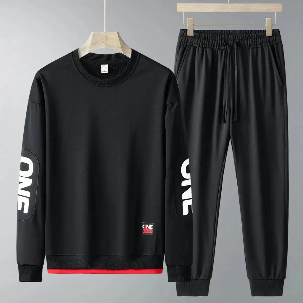 Men's casual sweatshirt and trousers two-piece tracksuit set by Plush Fashion Hub, ideal for spring and autumn.