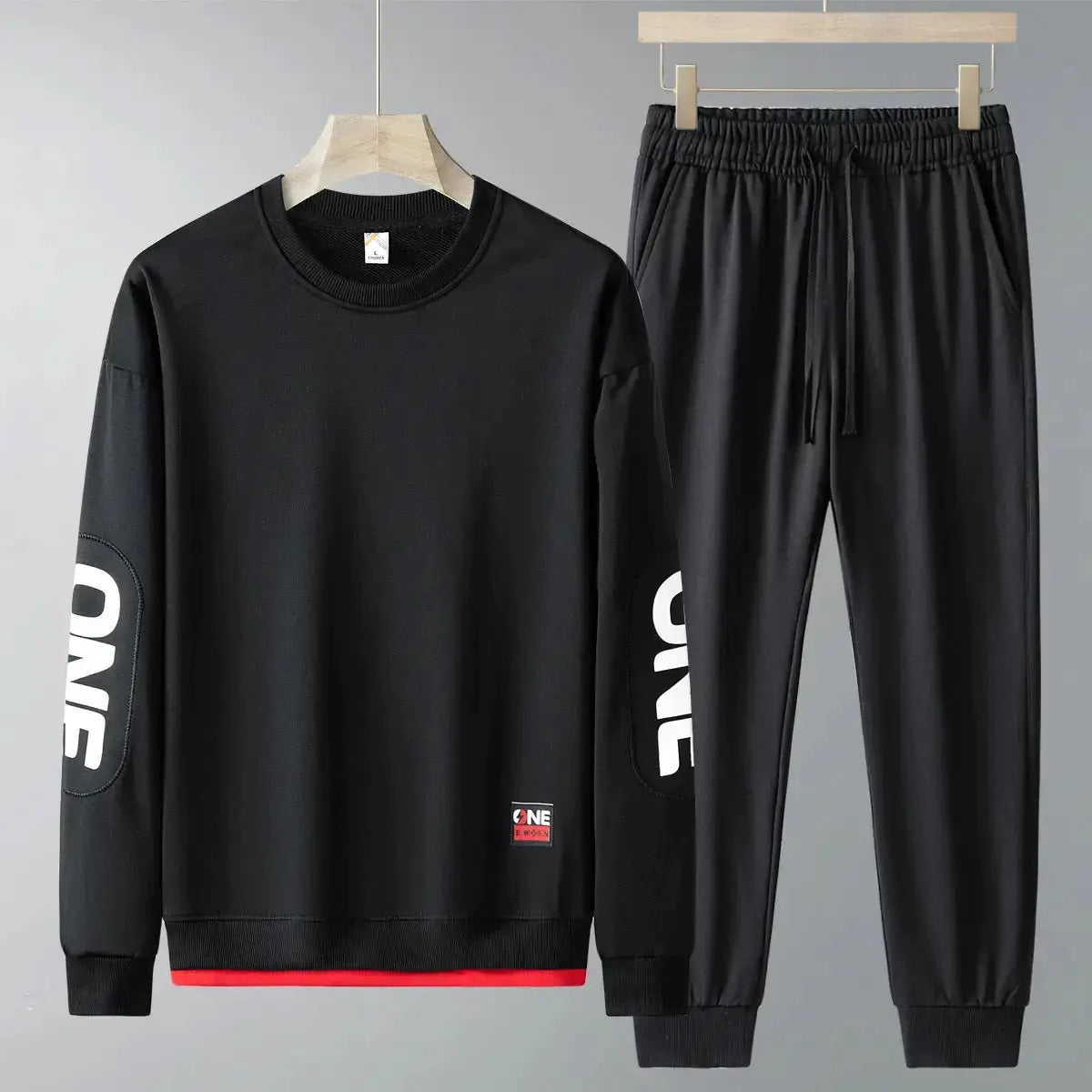 Men's casual sweatshirt and trousers two-piece tracksuit set by Plush Fashion Hub, ideal for spring and autumn.