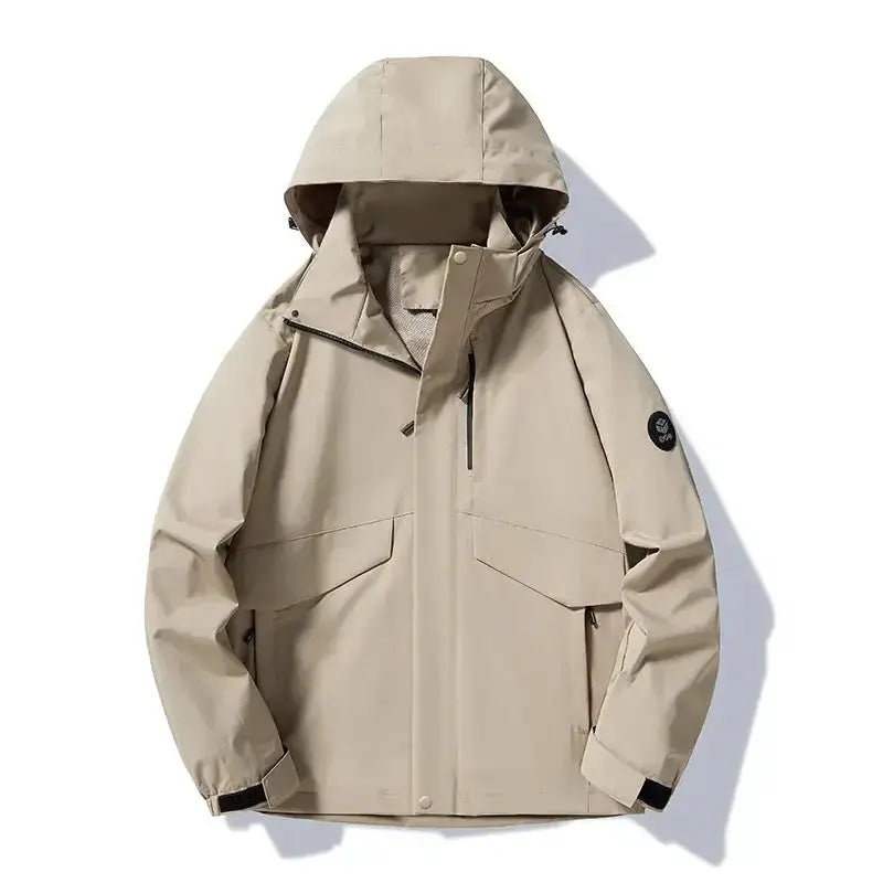 Lightweight Spring and Autumn waterproof, windproof mountain hiking jacket by Plush Fashion Hub with breathable, detachable design.