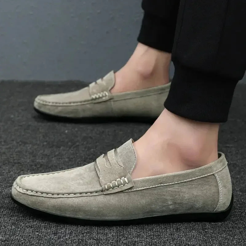 Spring Summer Suede Men Loafers Comfortable Flat Casual Shoes Men Breathable Slip-On Soft Genuine Leather Driving Shoes Moccasin - Plush Fashion Hub