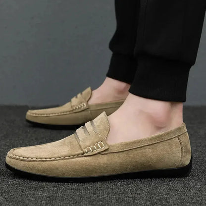 Spring Summer Suede Men Loafers Comfortable Flat Casual Shoes Men Breathable Slip-On Soft Genuine Leather Driving Shoes Moccasin - Plush Fashion Hub