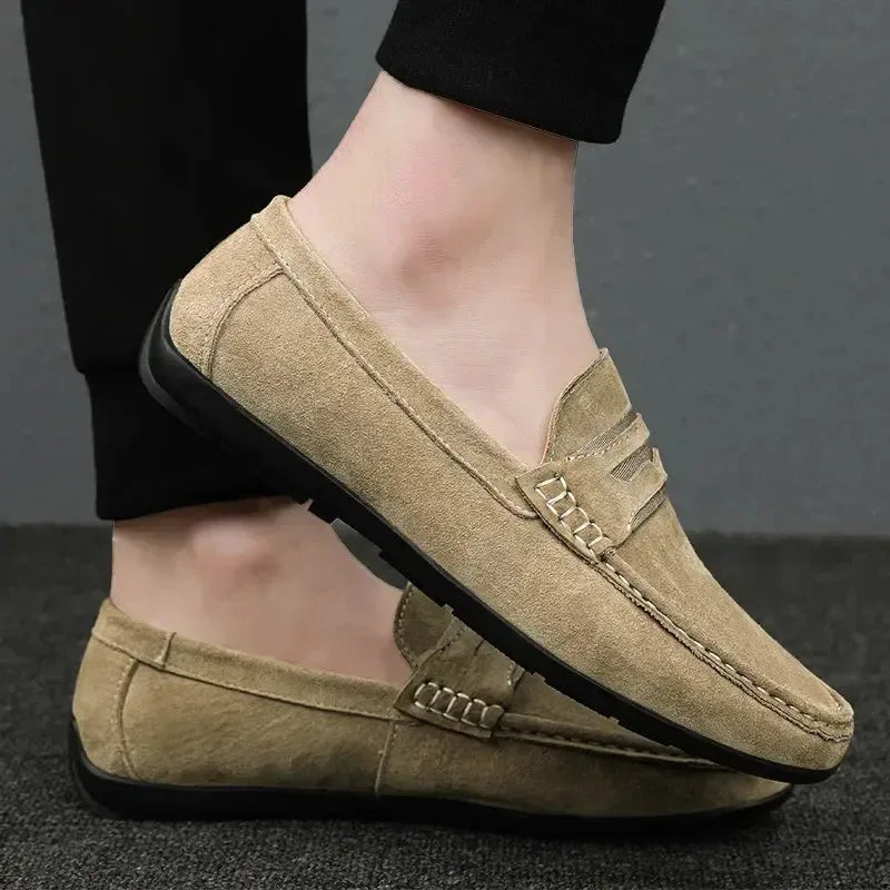 Spring Summer Suede Men Loafers Comfortable Flat Casual Shoes Men Breathable Slip-On Soft Genuine Leather Driving Shoes Moccasin - Plush Fashion Hub