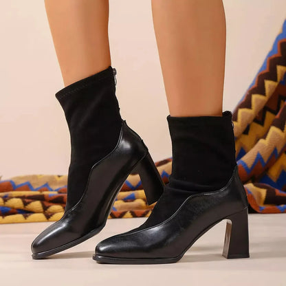 Square Neck Vegan Leather Block Heel Boots - Bold Statement - Plush Fashion Hub