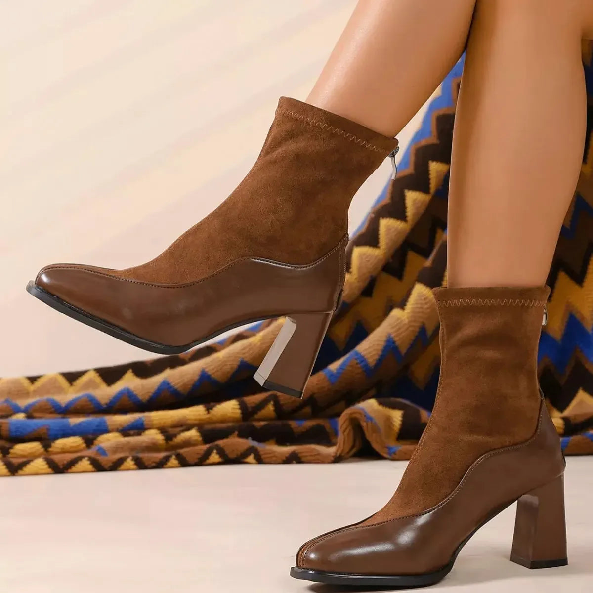 Square Neck Vegan Leather Block Heel Boots - Bold Statement - Plush Fashion Hub