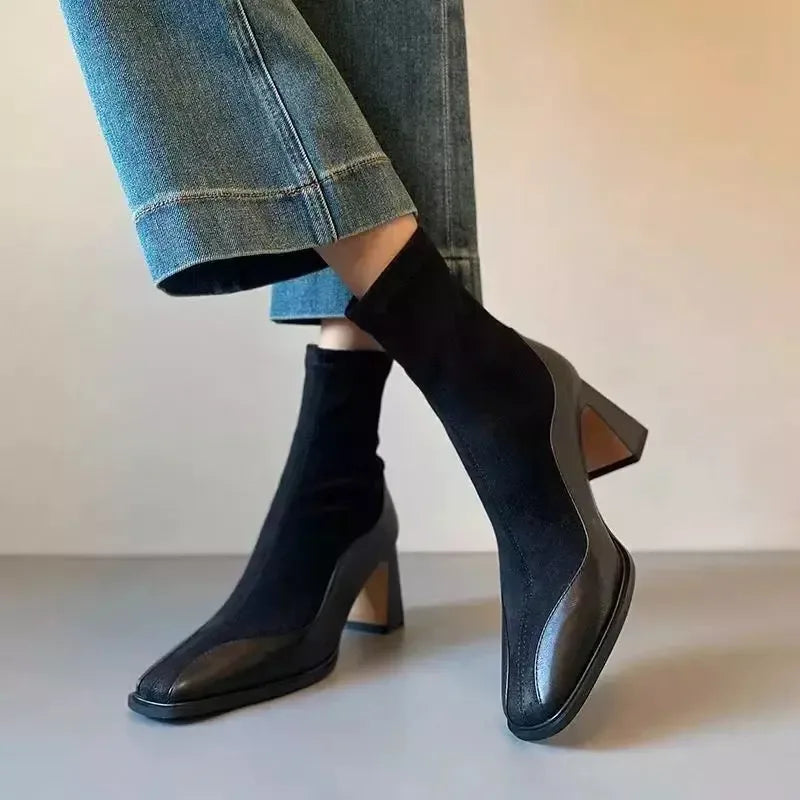 Square Neck Vegan Leather Block Heel Boots - Bold Statement - Plush Fashion Hub
