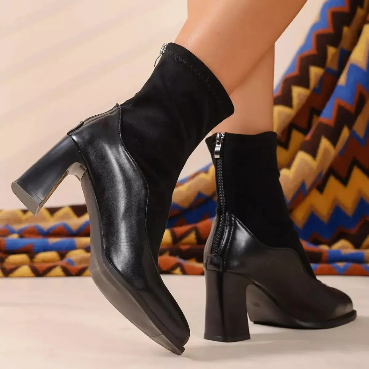 Square Neck Vegan Leather Block Heel Boots - Bold Statement - Plush Fashion Hub