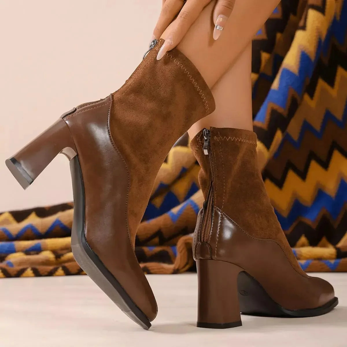 Square Neck Vegan Leather Block Heel Boots - Bold Statement - Plush Fashion Hub