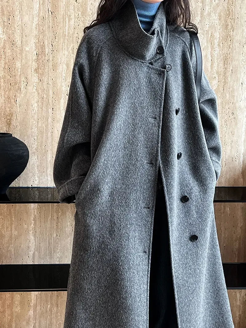 Stand Collar Double-Faced Wool Coat - Plush Fashion Hub