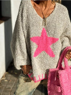 Star V-Neck Long Sleeve Sweater - Plush Fashion Hub