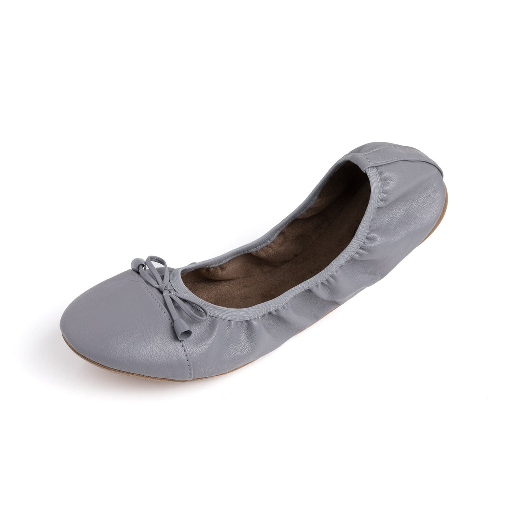 Talaria Flats in stone grey, single pair of stylish, comfortable shoes with a smooth leather finish and sleek design.