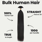 Straight Bulk 100% Human Braiding Hair - Plush Fashion Hub