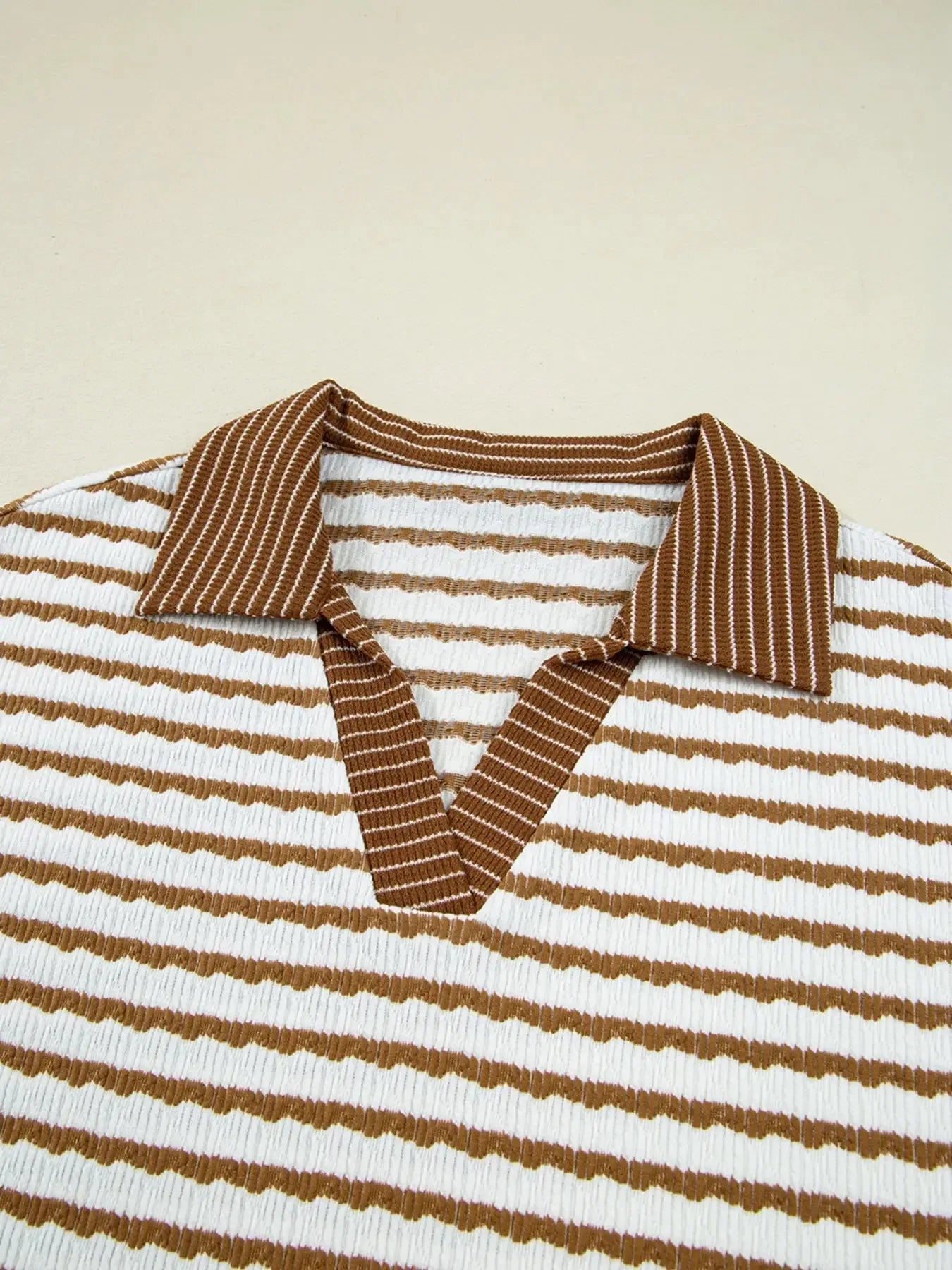 Stripe Collared Top and Drawstring Pant Set - Plush Fashion Hub