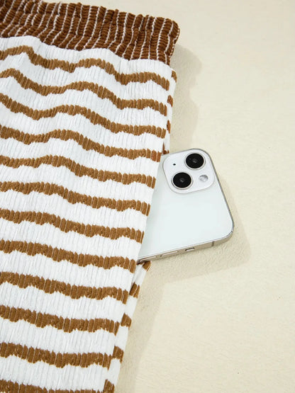 Stripe Collared Top and Drawstring Pant Set - Plush Fashion Hub