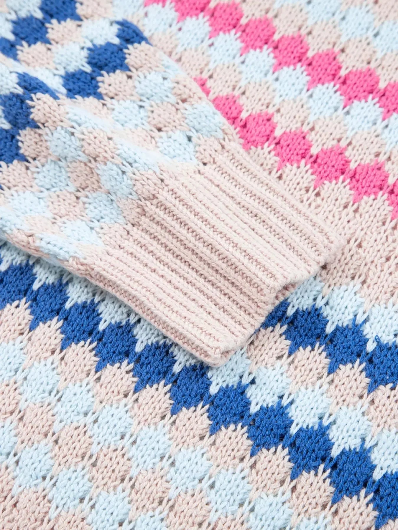 Stripe Eyelet Patterned Drop Shoulder Sweater - Plush Fashion Hub