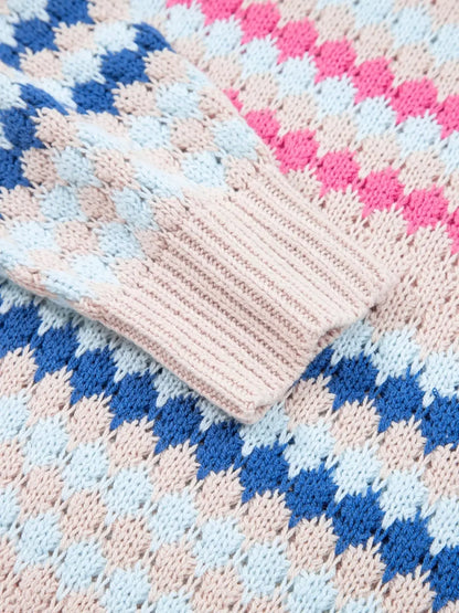 Stripe Eyelet Patterned Drop Shoulder Sweater - Plush Fashion Hub