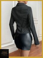 Gilded Glamour Shop classic striped long sleeve button-up shirt, versatile stretch workwear, with collar and button front detail.