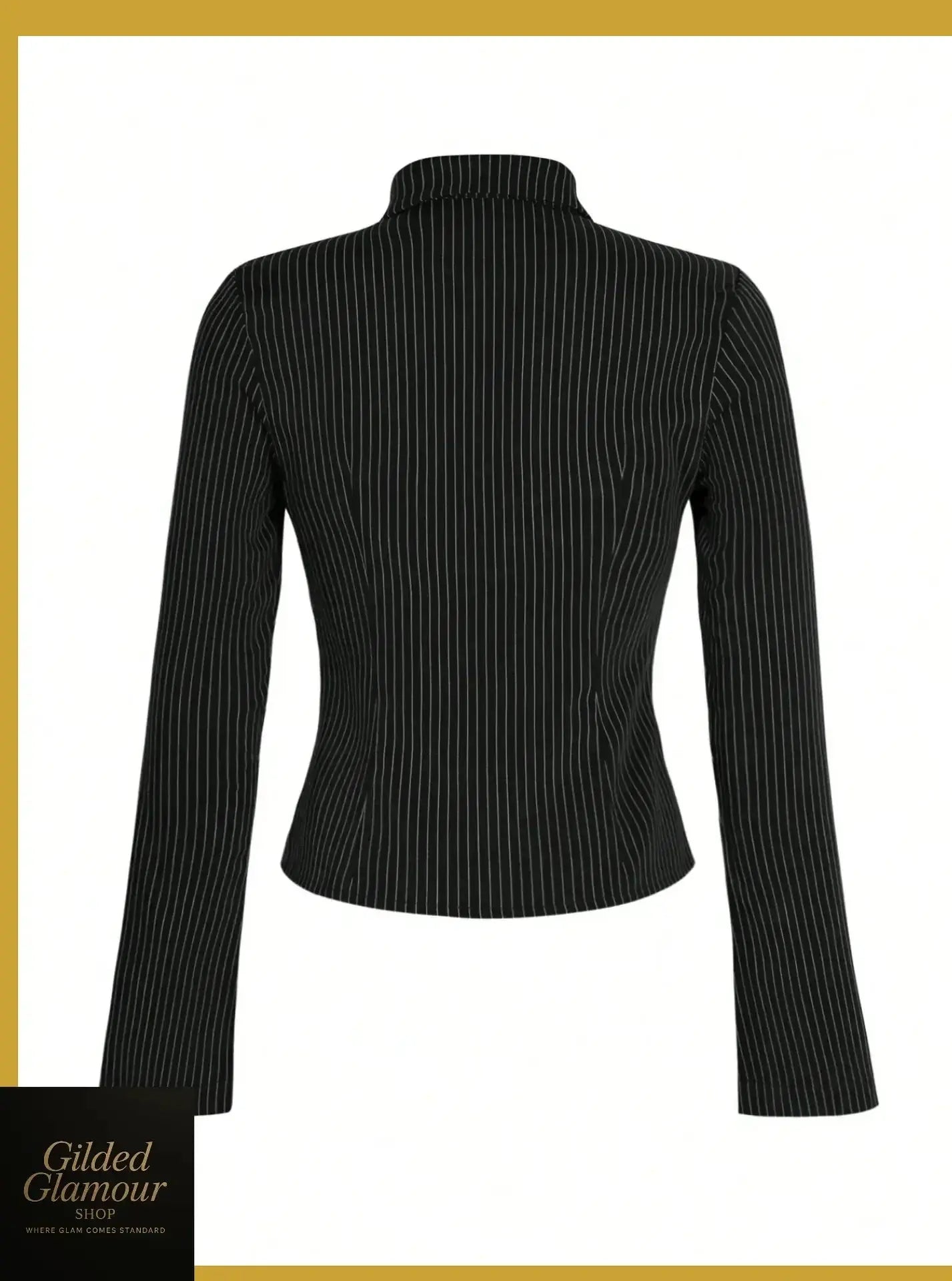 Gilded Glamour Shop classic striped long sleeve button-up shirt, versatile stretch workwear with a stylish design.