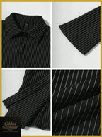 Gilded Glamour Shop classic striped long sleeve button-up shirt, versatile workwear with a fitted design and stylish stripes.