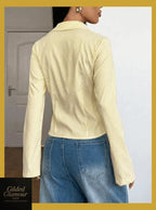 Gilded Glamour Shop classic striped long sleeve button-up shirt with versatile stretch fabric, suitable for workwear.