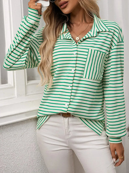 Striped Button Up Long Sleeve Shirt - Plush Fashion Hub