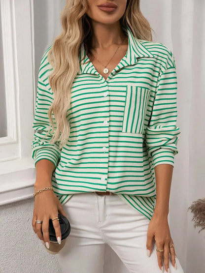 Striped Button Up Long Sleeve Shirt - Plush Fashion Hub