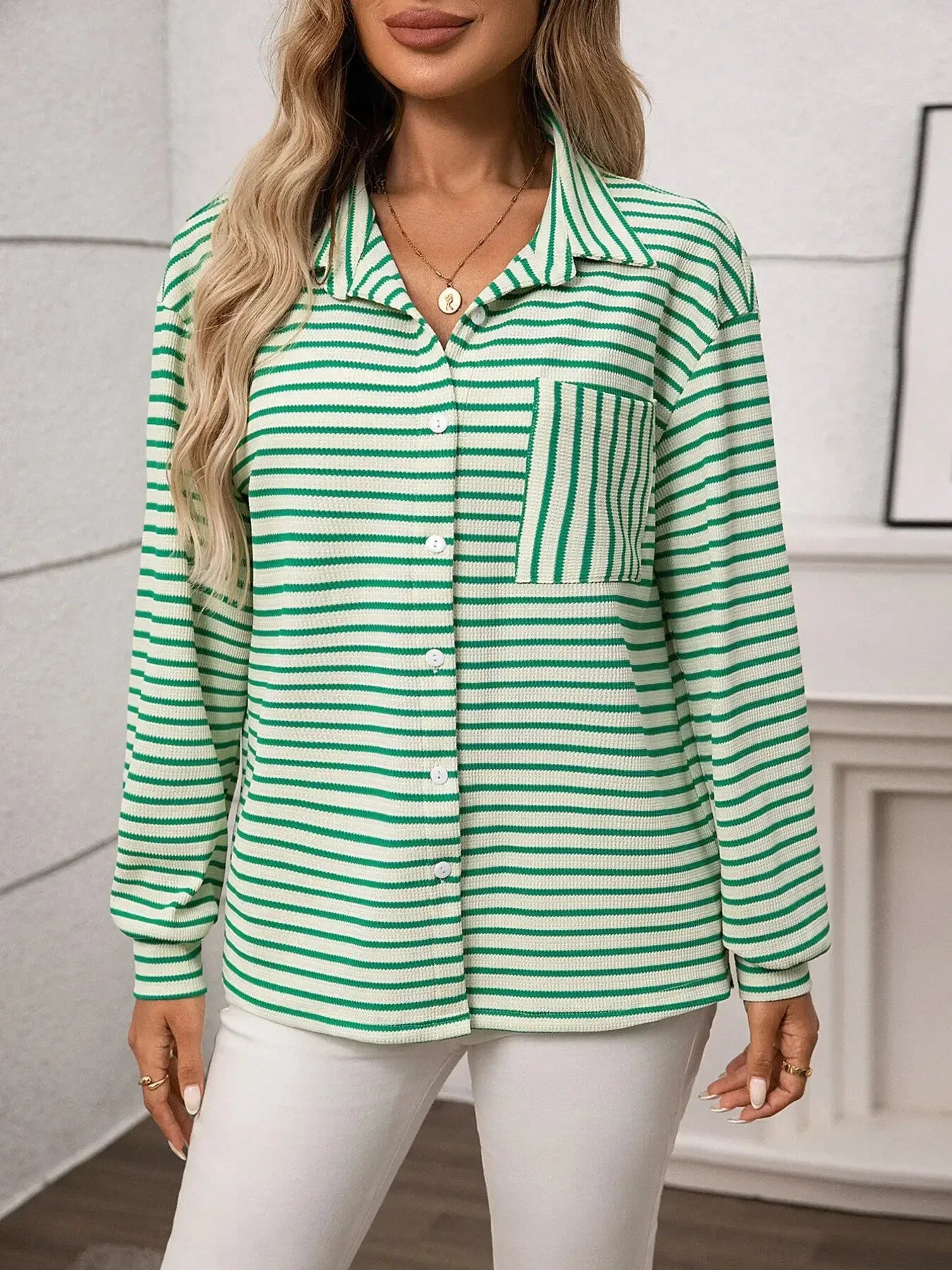 Striped Button Up Long Sleeve Shirt - Plush Fashion Hub