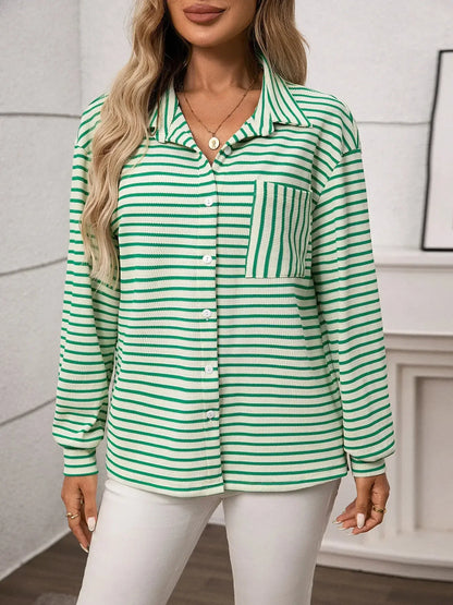 Striped Button Up Long Sleeve Shirt - Plush Fashion Hub