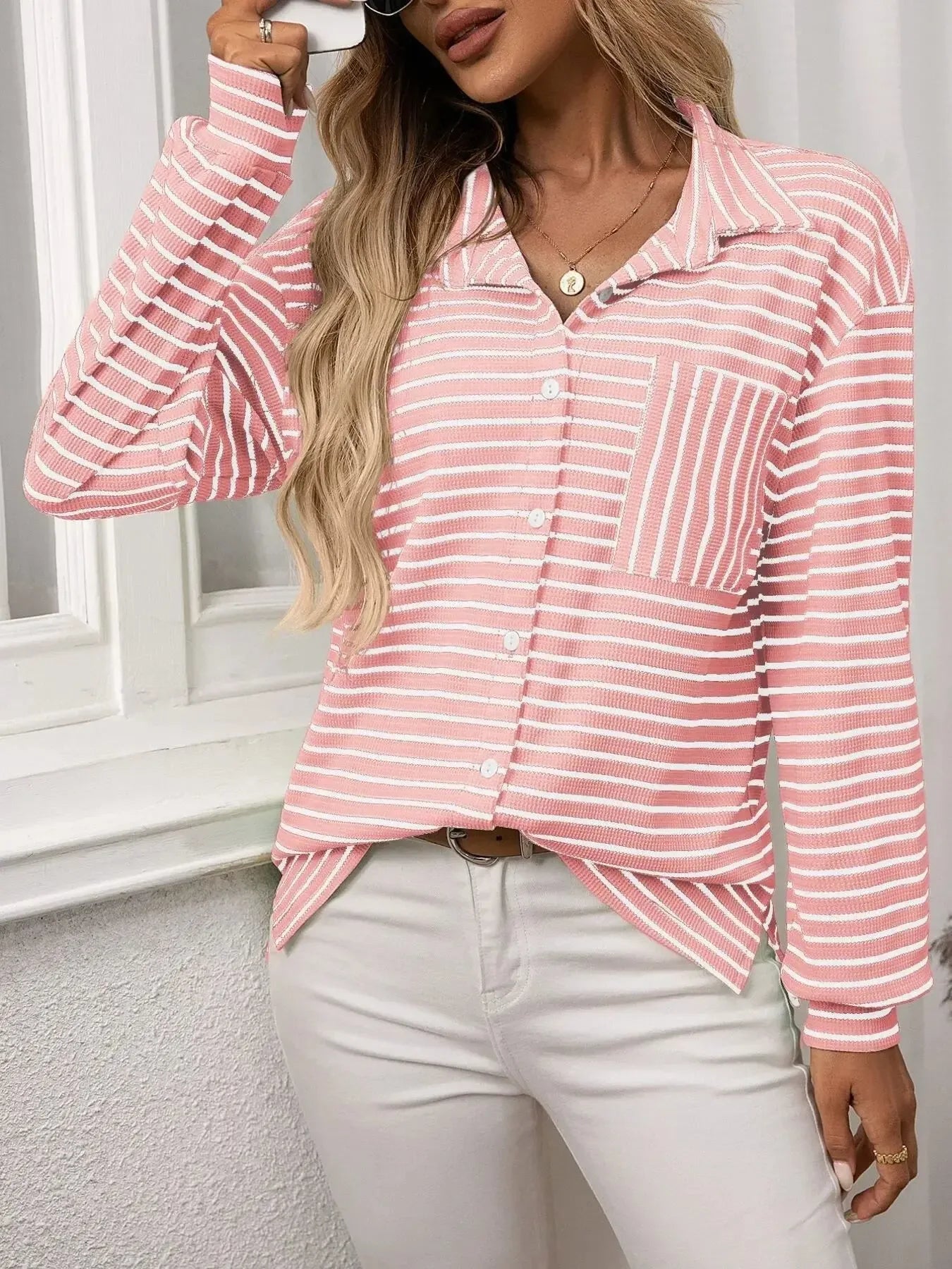 Striped Button Up Long Sleeve Shirt - Plush Fashion Hub