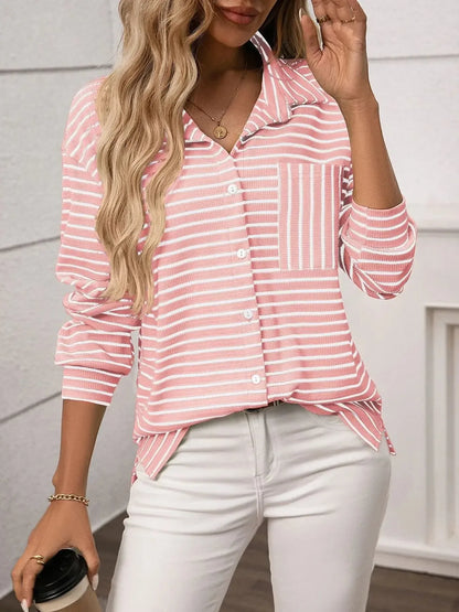 Striped Button Up Long Sleeve Shirt - Plush Fashion Hub