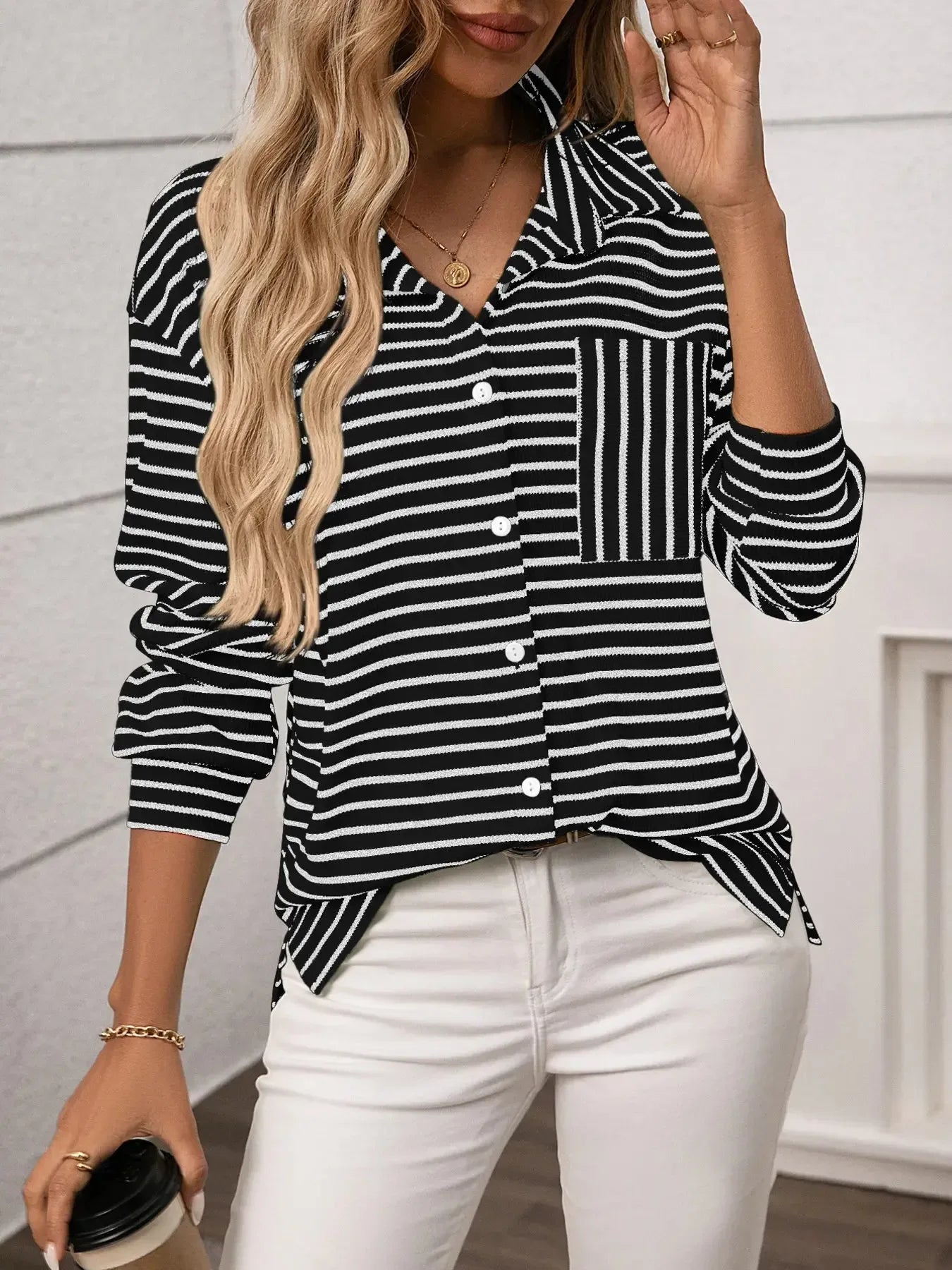 Striped Button Up Long Sleeve Shirt - Plush Fashion Hub