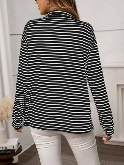 Striped Button Up Long Sleeve Shirt - Plush Fashion Hub