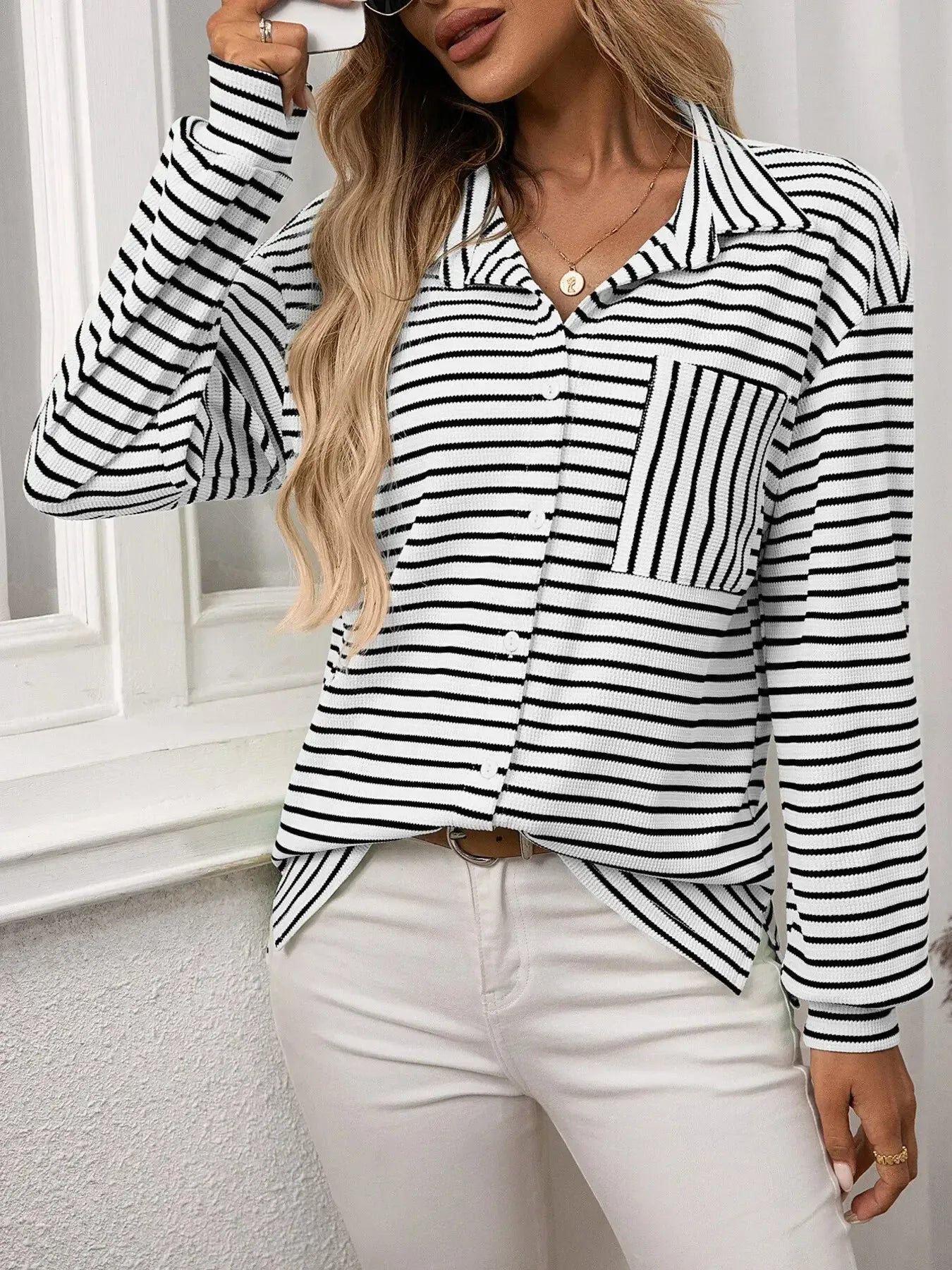 Striped Button Up Long Sleeve Shirt - Plush Fashion Hub