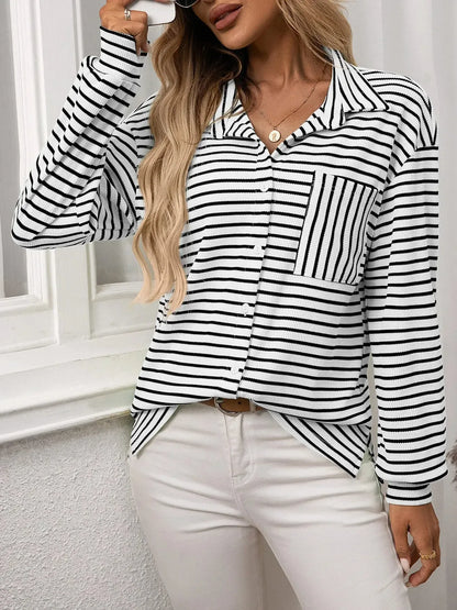 Striped Button Up Long Sleeve Shirt - Plush Fashion Hub