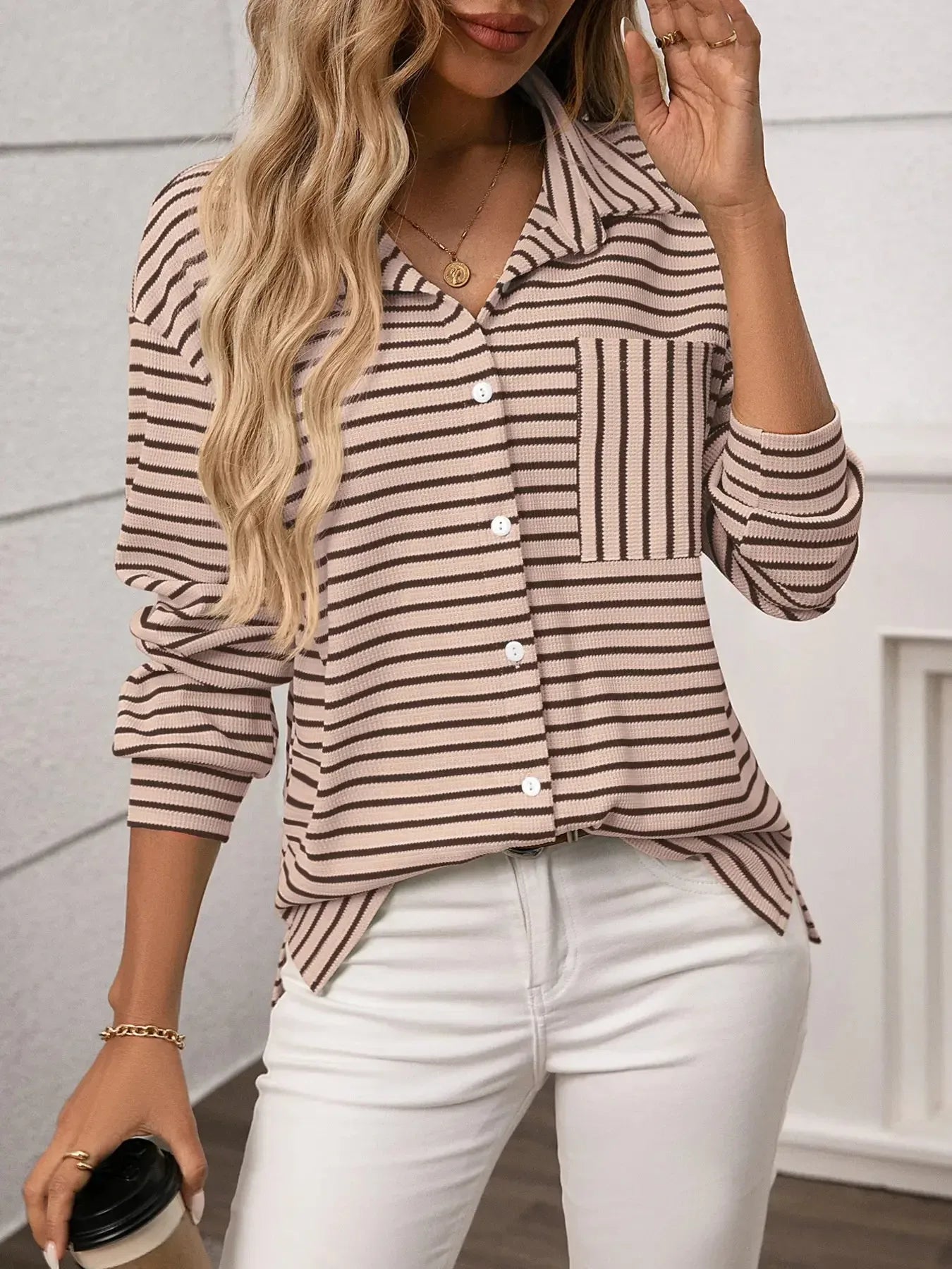 Striped Button Up Long Sleeve Shirt - Plush Fashion Hub