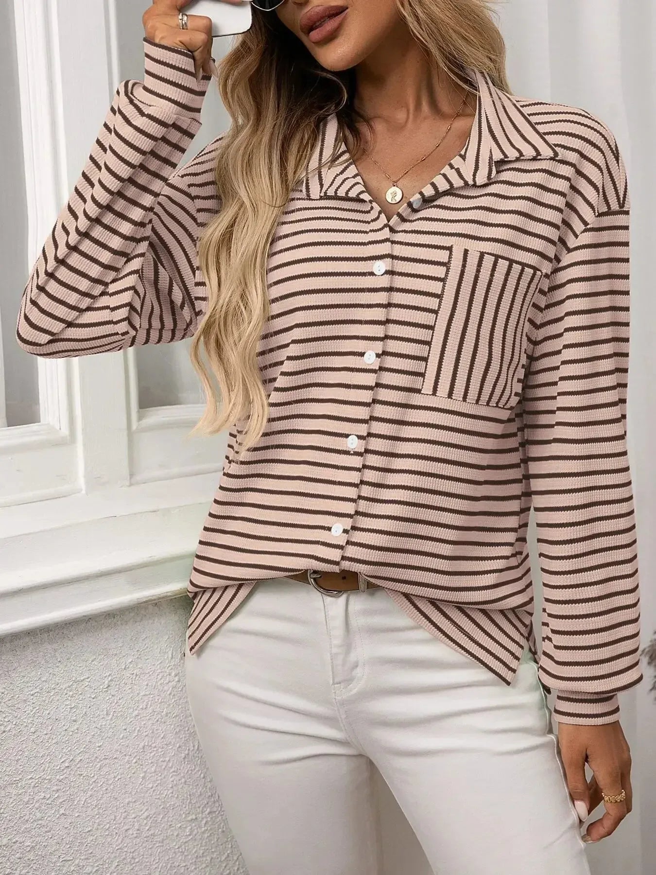 Striped Button Up Long Sleeve Shirt - Plush Fashion Hub