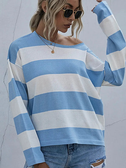 Striped Casual Long Sleeve Knit Top - Plush Fashion Hub