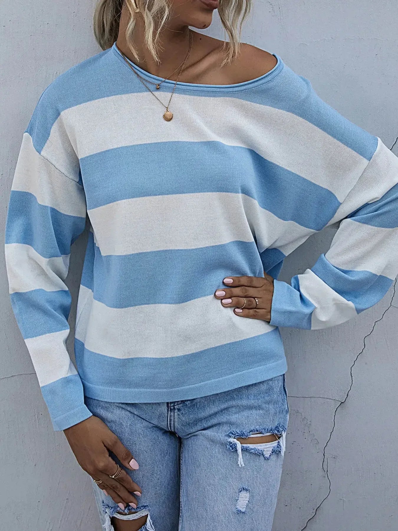Striped Casual Long Sleeve Knit Top - Plush Fashion Hub